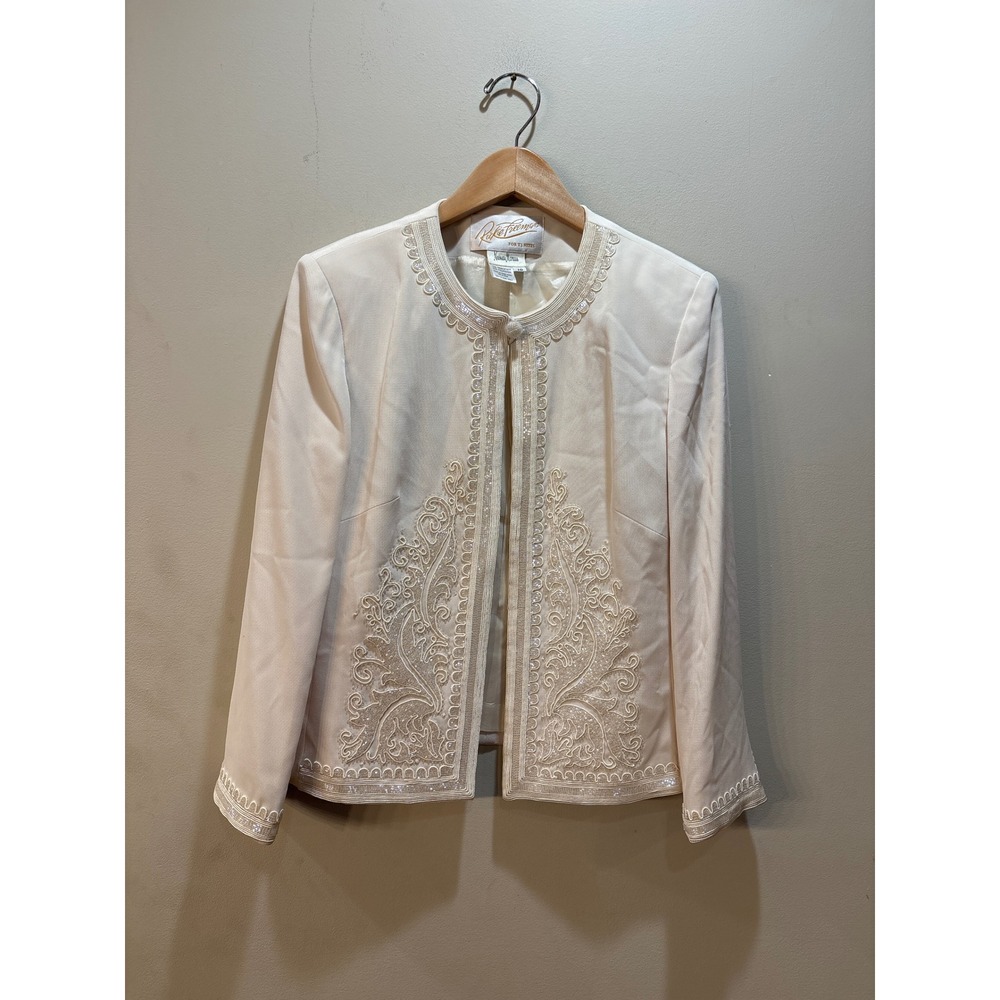 Rickie Freeman TJ Nites Neiman Marcus Cream Beaded Soutache Evening Jacket 10